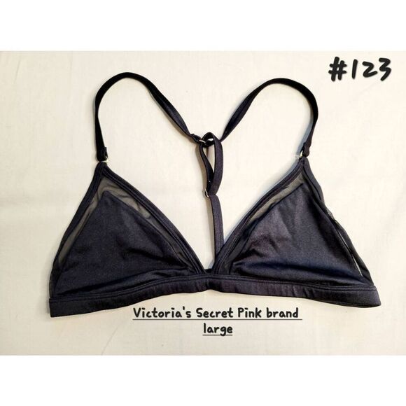 Swim top Bra Victoria's Secret Pink  black racerback  large mesh trim - Picture 1 of 6